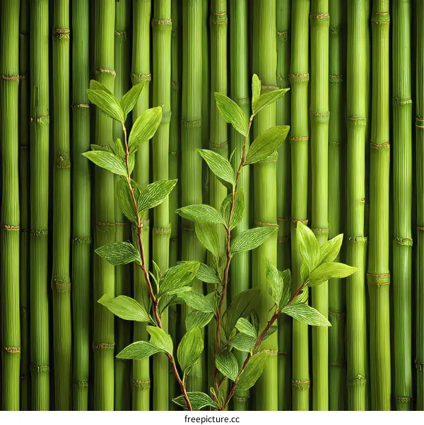 Green Bamboo and Leaves Close-up Background