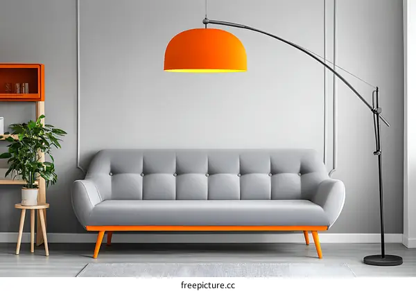 Modern Living Room with Orange Accent Lamp