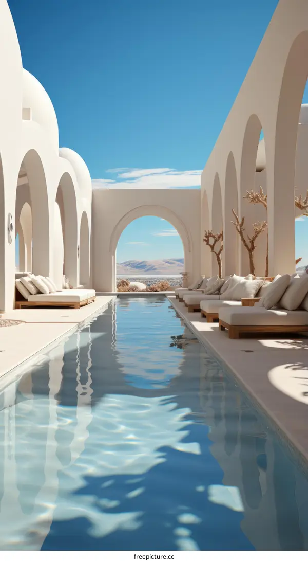 Modern minimalist hotel with swimming pool