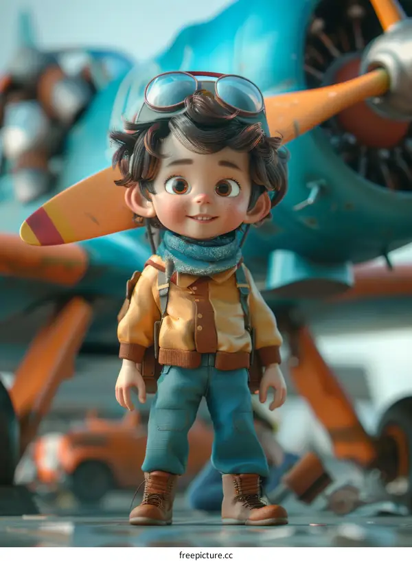 Young Boy Dreaming of Flight: Vintage Airplane