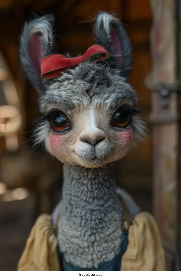 A cute llama wearing a red bow tie