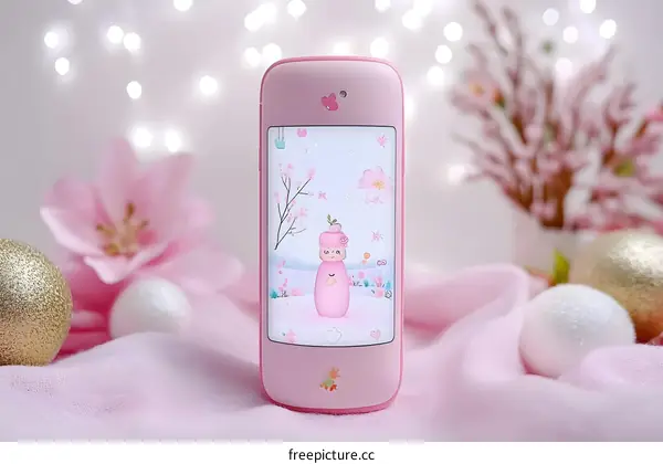 Pink Phone with Cute Cartoon Illustration