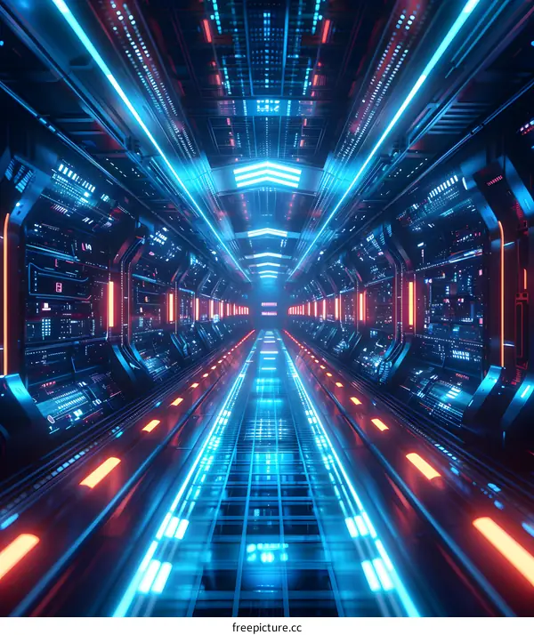 Futuristic Sci Fi Spaceship Corridor 3D Render