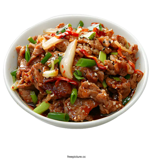 [Transparent Background PNG]Sliced beef with green onion and chili