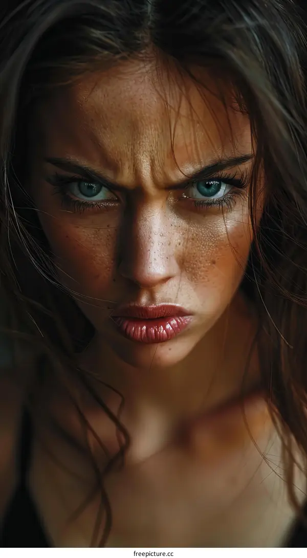 Closeup Portrait of a Woman with Intense Expression