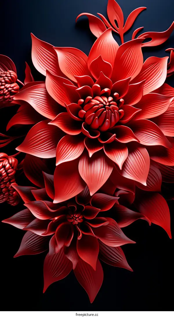 Red flowers on a dark blue background