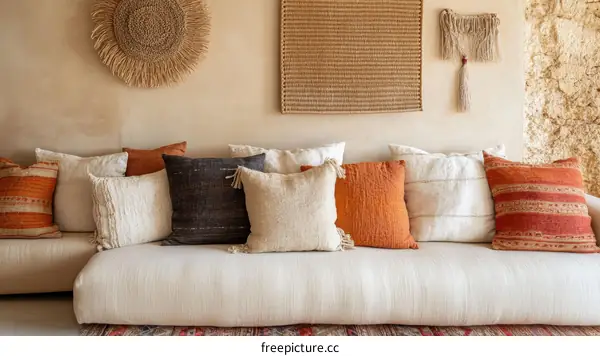 Cozy Living Room with Colorful Throw Pillows