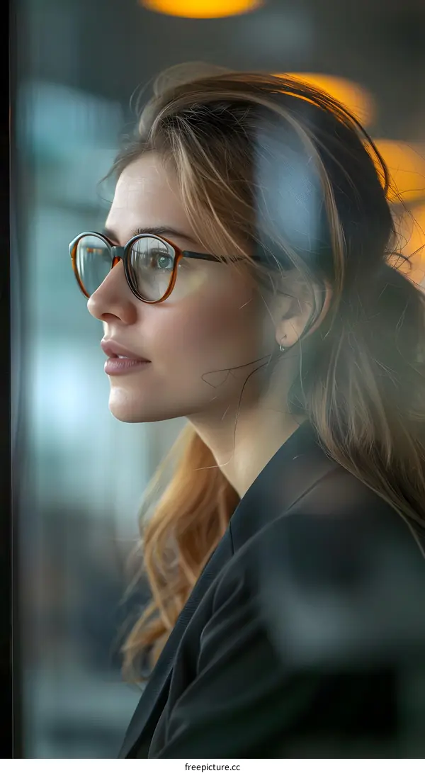 Portrait of a young woman looking through a window