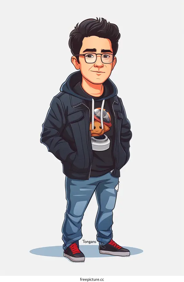 Cartoon Character of Young Man with Glasses