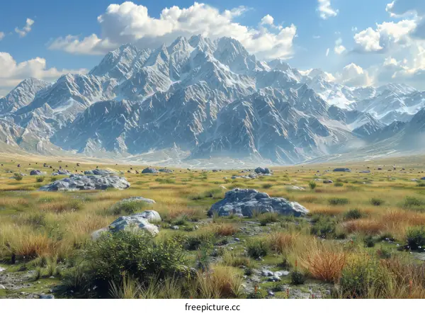 Majestic Mountain Backdrop with Verdant Grasslands