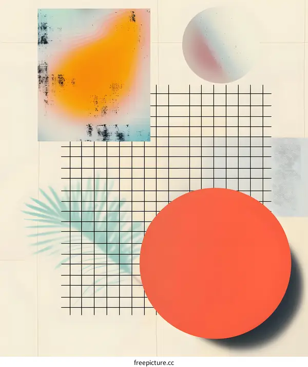 Abstract Art Background with Geometric Shapes and Palm Leaf Shadow