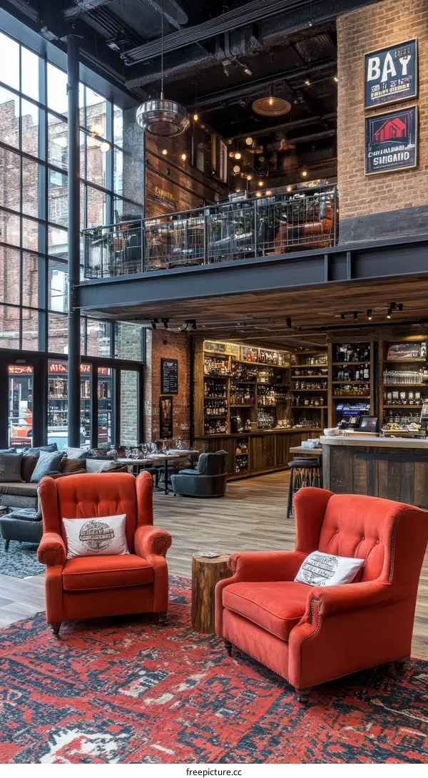 Modern Industrial Restaurant Interior with Seating Area