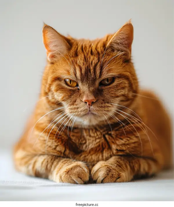 A ginger cat is sitting on a white cloth