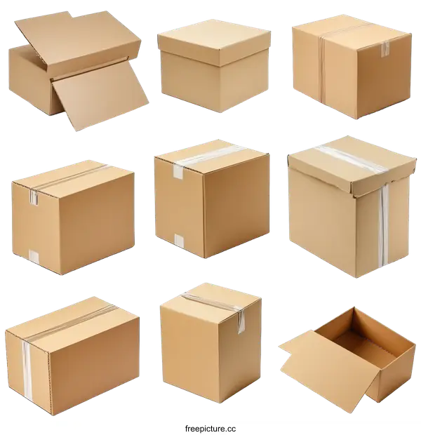 [Transparent Background PNG]Collection of Cardboard Boxes with Various Views