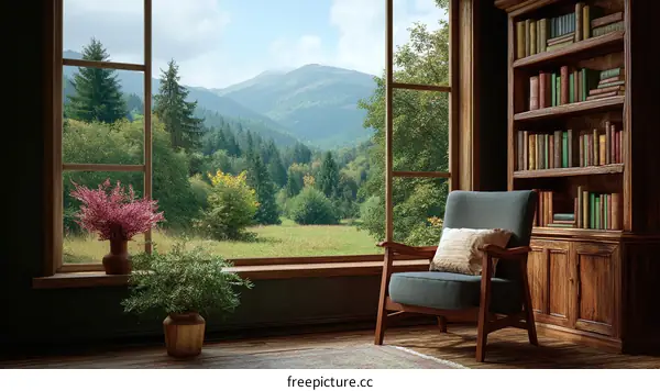 Cozy Reading Nook with Mountain View