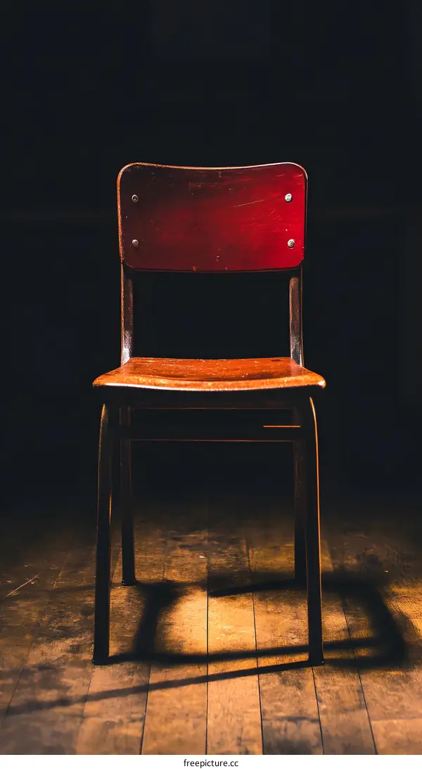 Red Wooden Chair In A Dark Room