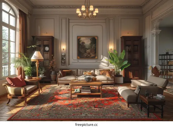 Elegant Vintage Living Room Illustration