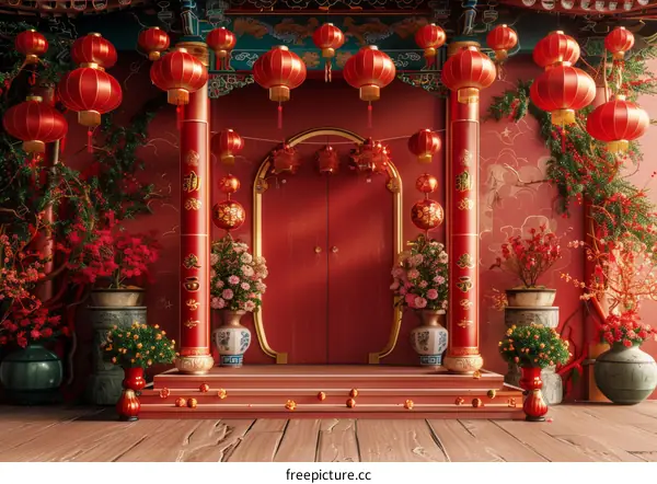 Chinese Traditional Gate: Decoration of Spring Festival