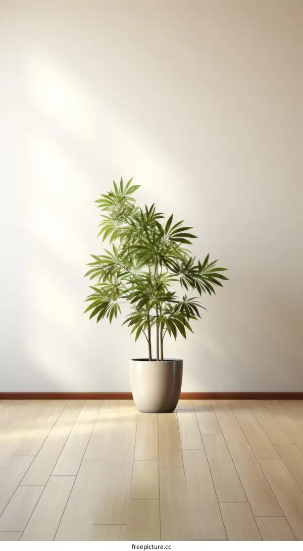 Potted Plant in a Room with a Wooden Floor