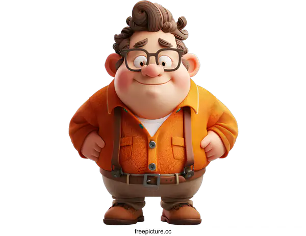 [Transparent Background PNG]Cartoon Man with Glasses and Suspenders