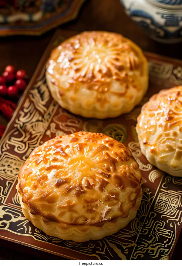 Closeup of Delicious Golden Brown Chinese Pastry