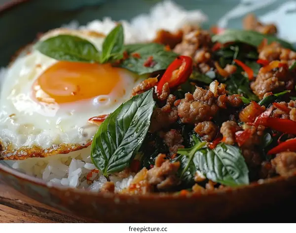 Spicy Basil Pork with Rice and Fried Egg