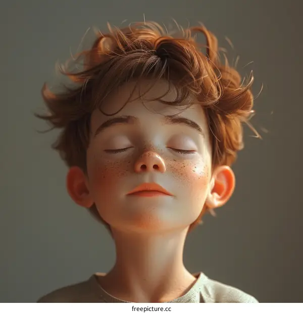 Portrait of a boy with freckles and red hair