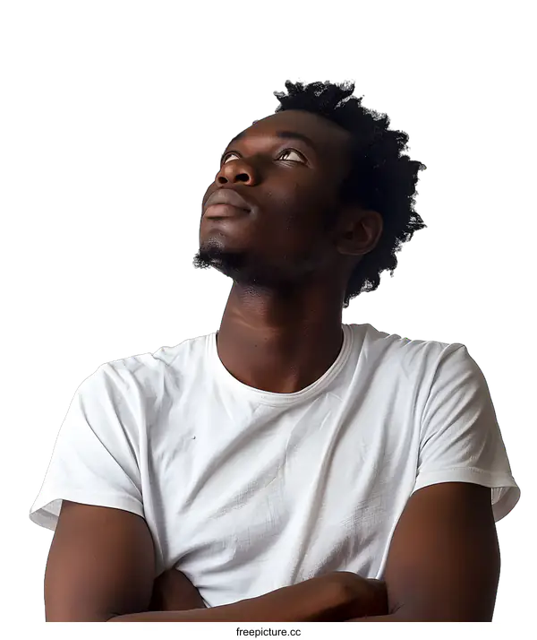 [Transparent Background PNG]Portrait of African Man Looking Up