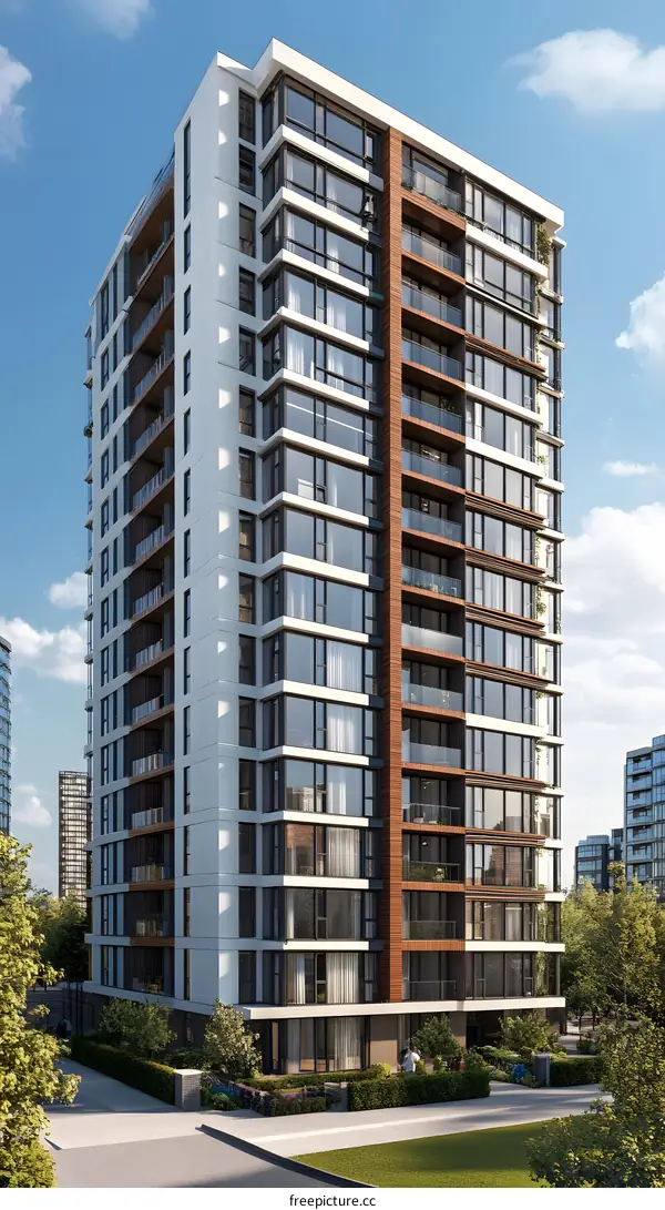 Modern White and Brown Residential Building in a Sunny Day