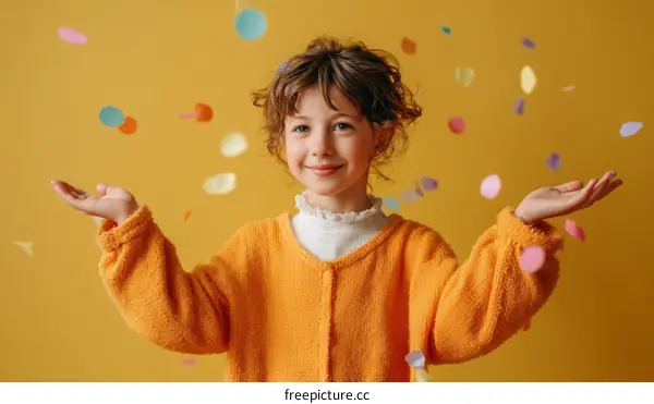 Happy Girl Throwing Colorful Confetti in Studio