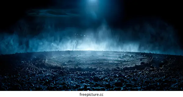 Dark Blue Foggy Night Landscape