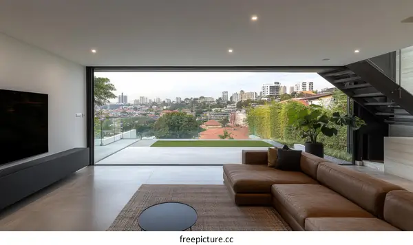 Modern Living Room with Panoramic City View
