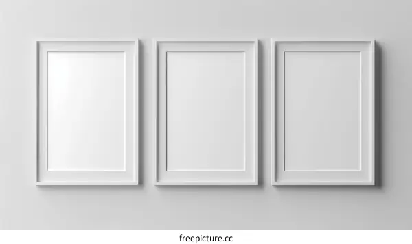 Three white frames on a white wall