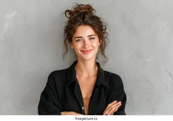 Smiling Woman Portrait Against a Textured Wall