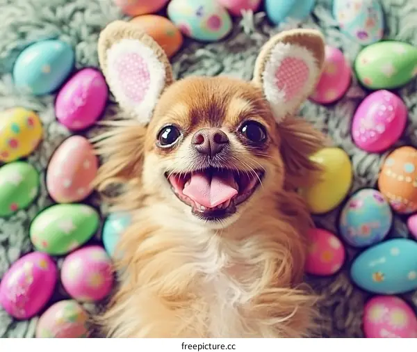 Adorable Dog with Easter Eggs