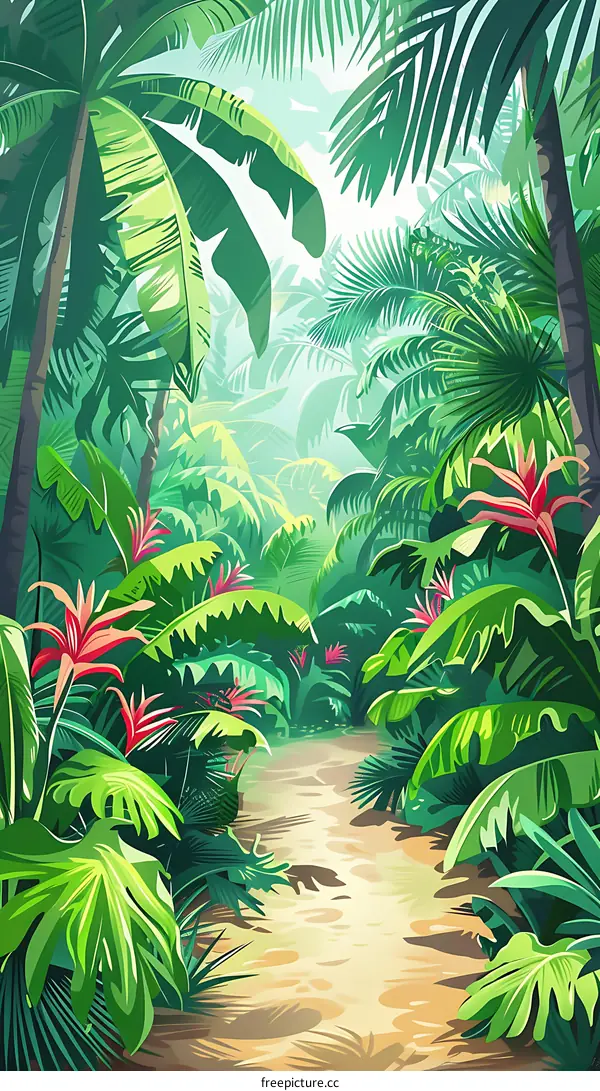 Tropical Jungle Path Illustration