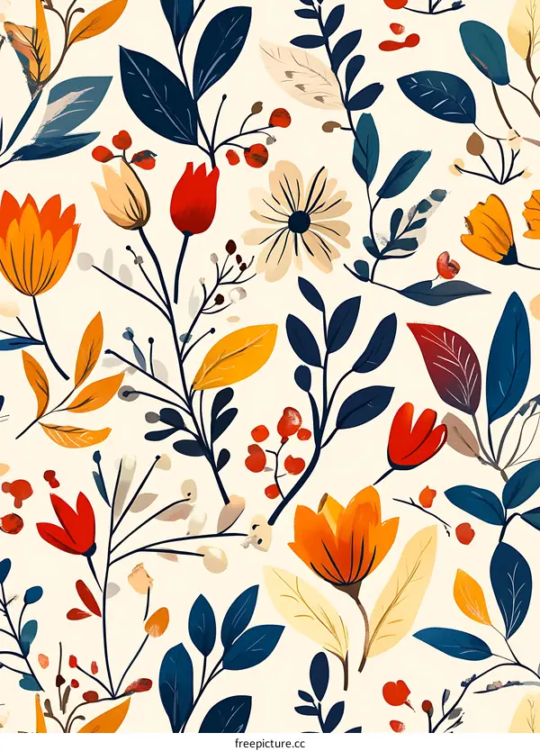 Floral Pattern with Various Colors and Shapes