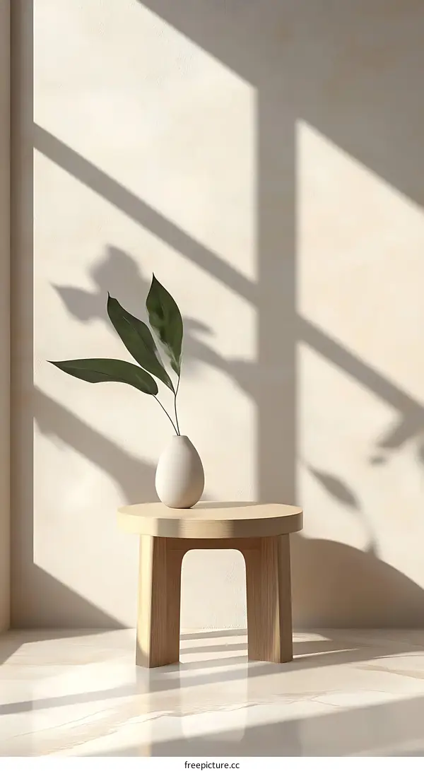 Minimalist Interior Design With Wooden Table and Vase