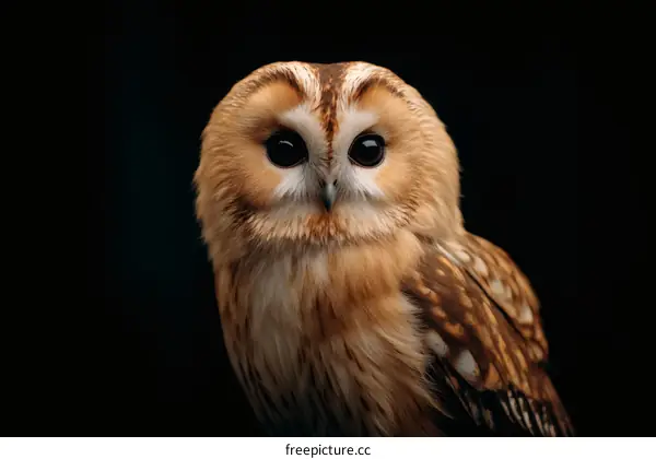 Close-up Owl Portrait Against Black Background