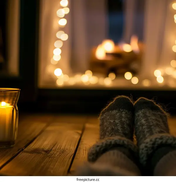 Cozy Winter Night with Warm Socks and Candle Light
