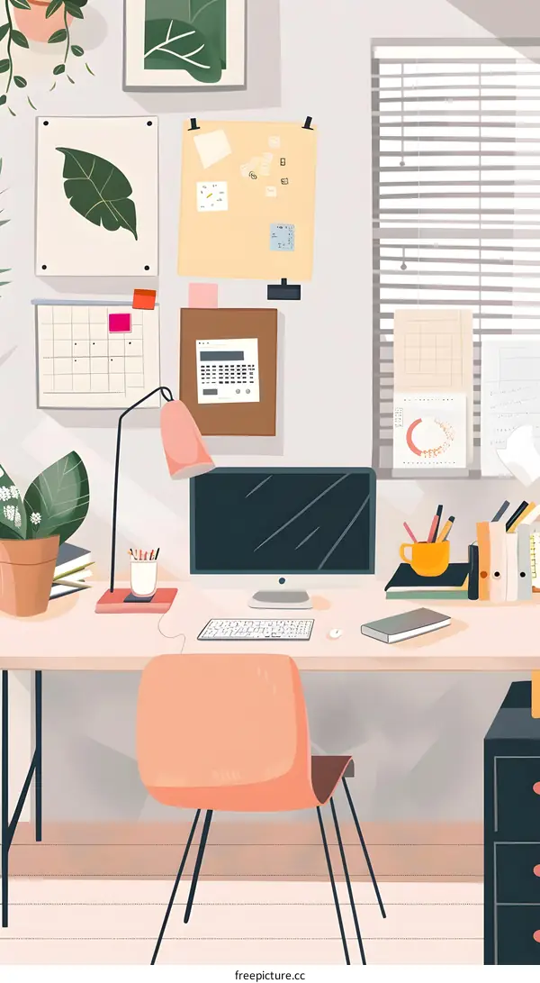 Home Office Desk with Plants and Decor