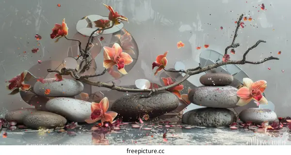 Still Life of Stones and Orchids