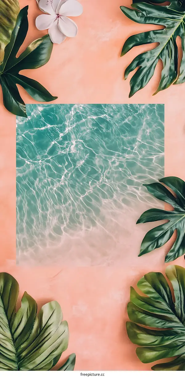 Tropical Leaves and Water Background
