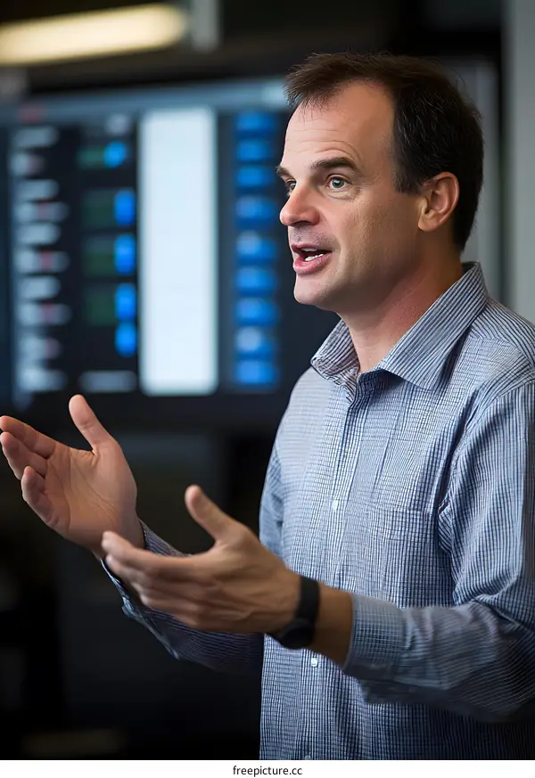 Man Speaking During a Business Meeting in Modern Office