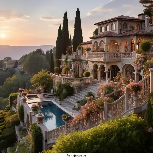 European-style villa with swimming pool and beautiful garden