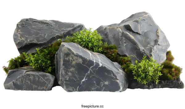[Transparent Background PNG]Close Up View of Rocks and Plants on White Background