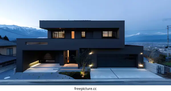 Modern Black House with Mountain View in Japan