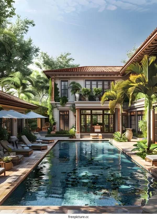 Tropical style swimming pool villa