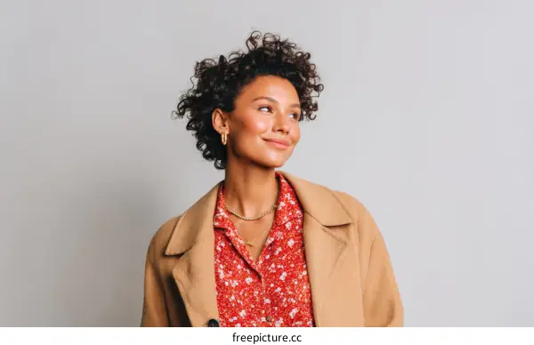 Stylish Woman in a Red and Beige Outfit