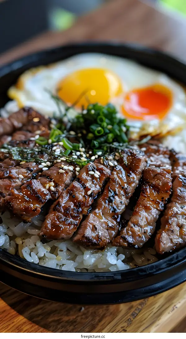 Grilled Beef with Rice and Fried Egg Japanese Food
